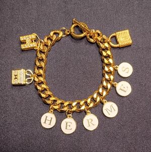 18k Gold Plated Charm Bracelet with Elegant Charms & Letter Discs